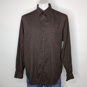 ✨3/$15 Perry Ellis brown long sleeve 100% cotton button up shirt XL